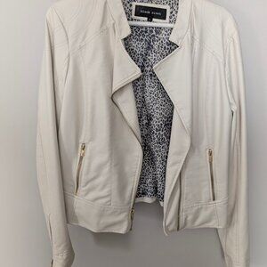 Black Rivet - White Vegan Leather Cafe Racer Jacket (Women) - L
